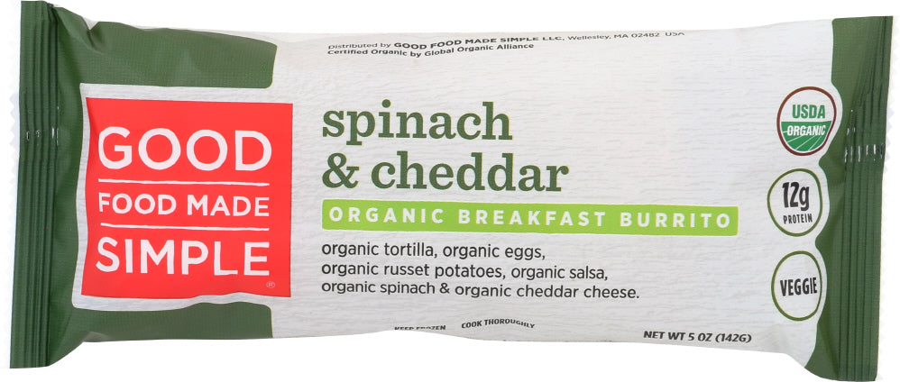 GOOD FOOD MADE SIMPLE: Spinach & Cheddar Organic Burrito, 5 oz