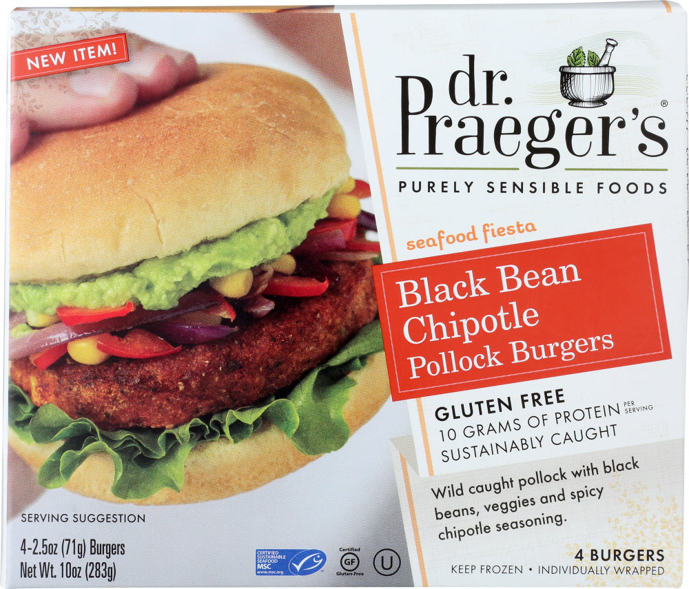 DR PRAEGER: Black Bean Chipotle Pollock Burger, 10 oz