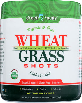 GREEN FOODS: Organic and Raw Wheat Grass Shots 30 Servings, 5.3 oz