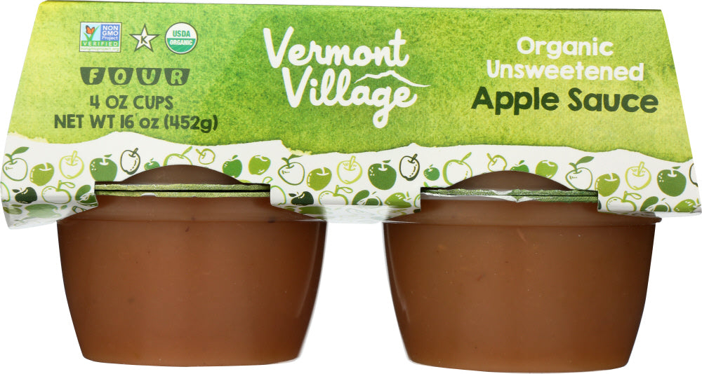 VERMONT VILLAGE: Organic Unsweetened Applesauce 4 Cups (4 Oz Each), 16 Oz