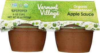 VERMONT VILLAGE: Organic Unsweetened Applesauce 4 Cups (4 Oz Each), 16 Oz