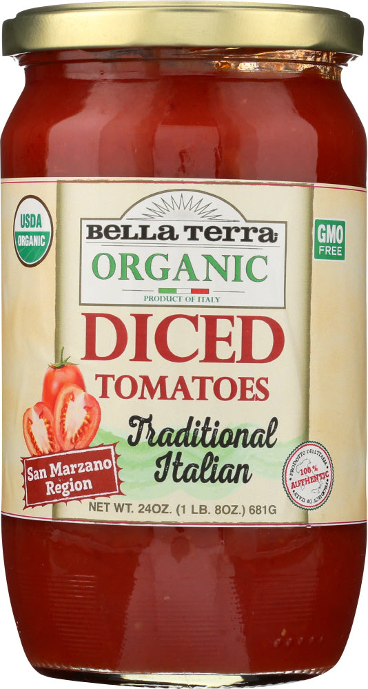 BELLA TERRA: Diced Italian Plum Tomatoes, 24 oz