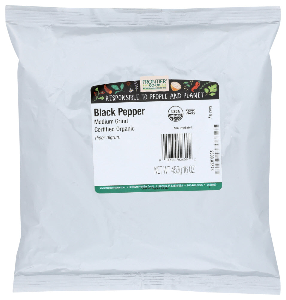 FRONTIER: Organic Medium Grind Black Pepper, 16 oz