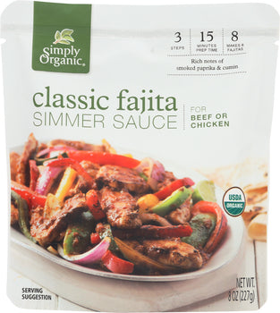 SIMPLY ORGANIC: Sauce Fajita Simmer Organic, 8 oz