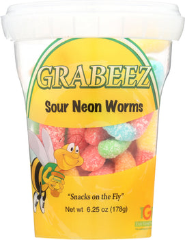 GRABEEZ SNACK CUPS: Sour Neon Worms Snack Cup, 6.3 oz