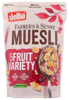 DELBA: Five Fruit Variety Muesli, 26.5 oz