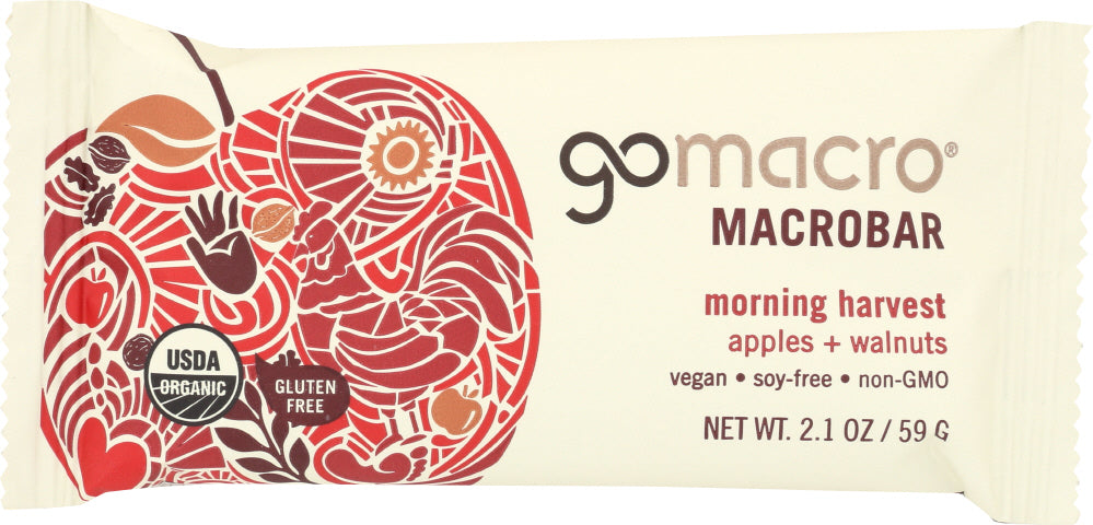 GOMACRO: MacroBar Morning Harvest Apples + Walnuts, 2.1 oz