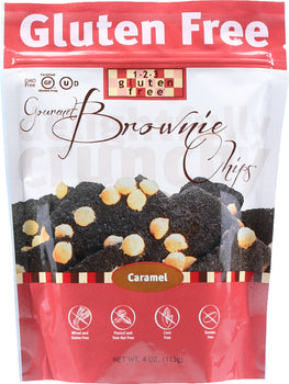 123 GLUTEN FREE: Gourmet Brownie Chips Caramel, 4 oz