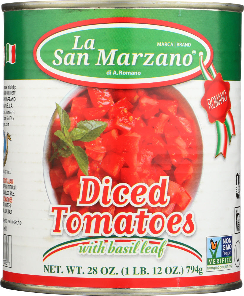 LA SAN MARZANO: Diced Tomatoes with Basil Leaf, 28 fl oz