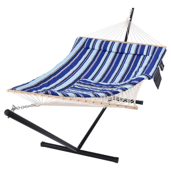 SUNCREAT Cotton Rope Hammock with Removable Pad, 12 Ft Stand and Accessories