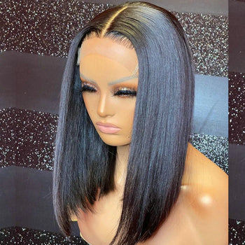 5x5 Crystal Lace Blunt Cut Bob Wig Skin Melted Closure Bob Wigs