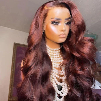 #33 Reddish Brown Auburn Copper Human Hair 13x4 Lace Frontal Wig