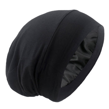 Silky Satin Lined Bonnet Sleep Cap - Adjustable Stay on All Night Hair Wrap Cover Slouchy Beanie for Curly Hair Protection for Women and Men