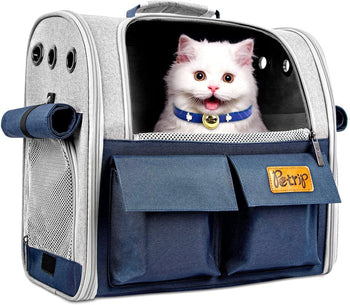 Petrip Pet Backpack Carrier for 20 lbs Cats Small Dogs, Expandable Cat Backpack with Super Ventilated Design, Safety Straps, Buckle Support, Airline Approved Collapsible Dog Backpack