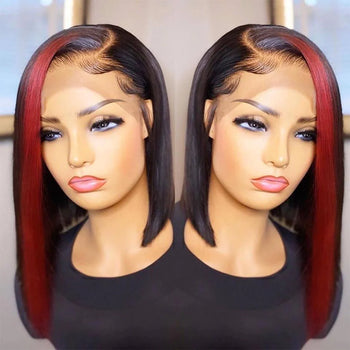 HOT TikTok-18 Inch Cherry Red Ombre Straight Bob Lace Frontal Wig