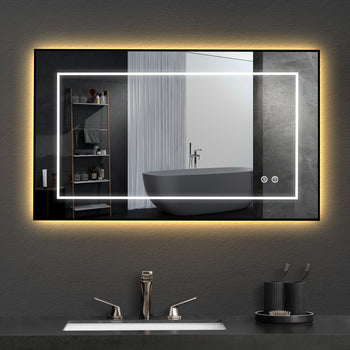 FRALIMK Lighted Bathroom Mirror, 24x40 inch Dimmable Lighted Vanity LED Mirror for Bathroom, Anti Fog Led Bathroom Mirror with Lights, Black Framed Bathroom Vanity Mirror for Wall, Horizontal/Vertical