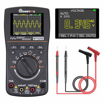 MT8208 Intelligent Graphical Digital Oscilloscope Multimeter 2 in 1 With 2.4 Inches Color Screen 1MHz Bandwidth 2.5Msps Sampling Rate for DIY and Electronic Test Upgraded from MT8206