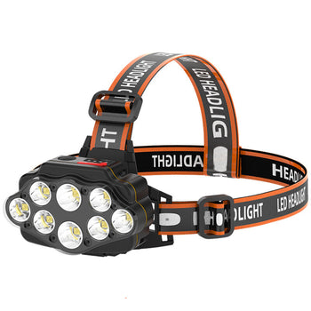 4-Modes 8*XPG LED Headlamp USB Rechargeable Long Shoot Camping Head Light 18650 Fishing Lantern Waterproof Head Torch Flashlight-Black