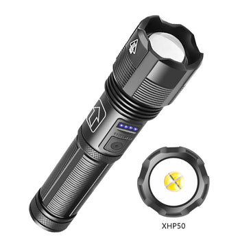 XHP50 1800lm Powerful Long Range Zoomable Flashlight Kit with 18650 Li-ion Battery USB Rechargeable &amp; Power Display Mini Torch Focus Adjustable Tactical Light