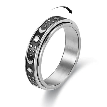 Silver Star Moon Decompression Anxiety Rings In Titanium steel