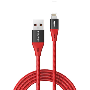 BW-MF10 Pro 2.4A Lightning to USB Cable With MFi Certified 1.8m/6ft For iPhone Charger Cable Data Transfer Cord For iPhone 13 13 Mini 13 Pro Max 12 12 Pro 12 Pro Max SE 2020 For iPad Air red