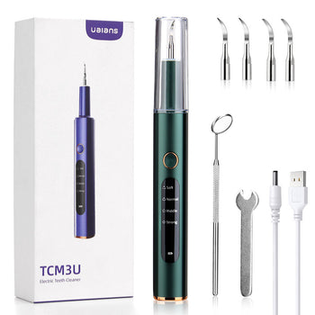 TCM3U Dental Scaler Electric Rechargeable Plaque Remover Cleaning Kit with LED Light For Teeth Cleaner Tartar Remover Plaque Blasters For Adults Oral Care For Home With 4 Replacement Heads