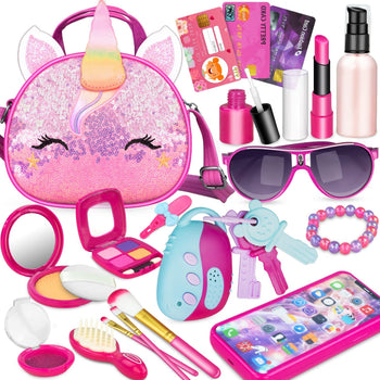 Pretend Makeup Kit with Unicorn Bag