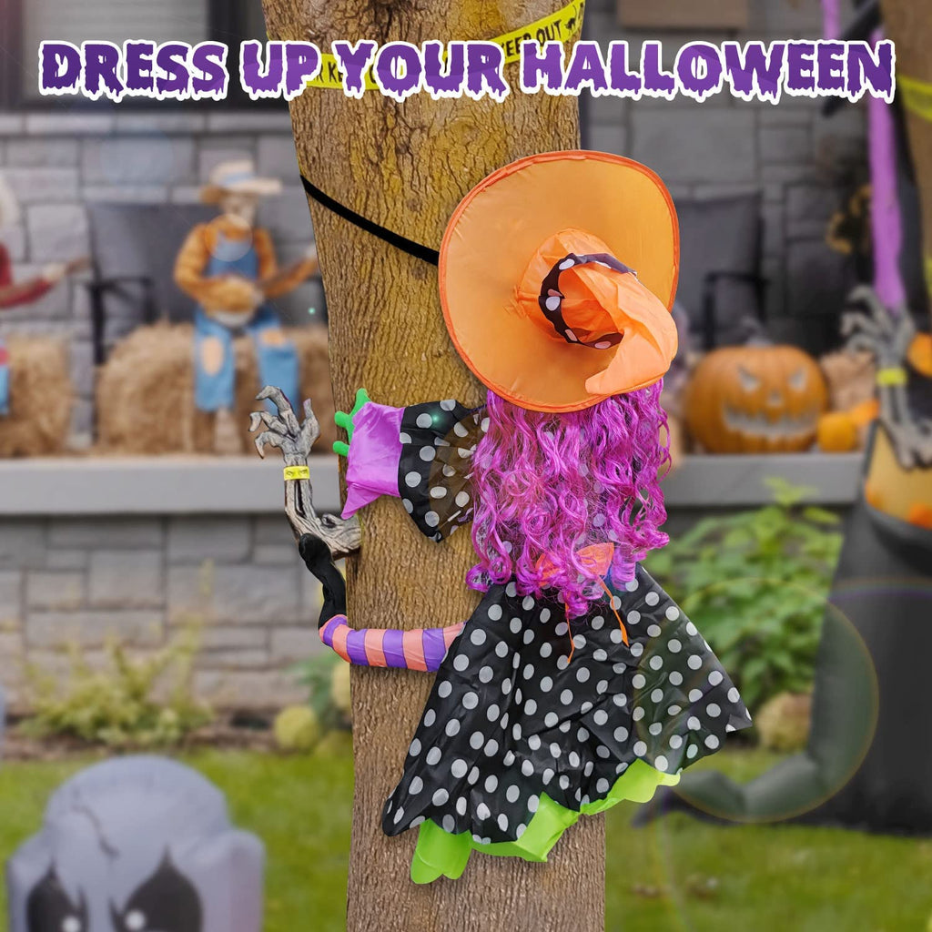 Halloween Decorations Crashing Witch into Tree