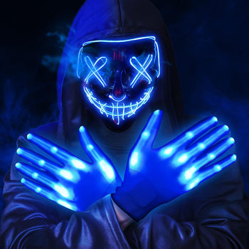 Halloween LED Blue Lights Mask and Gloves