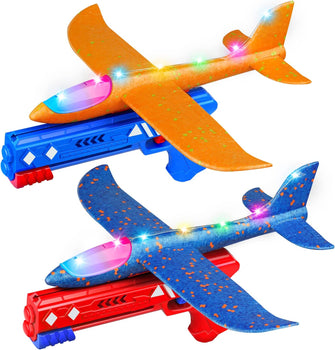 LED Light Airplane Launcher Toy Set with 2 Pack