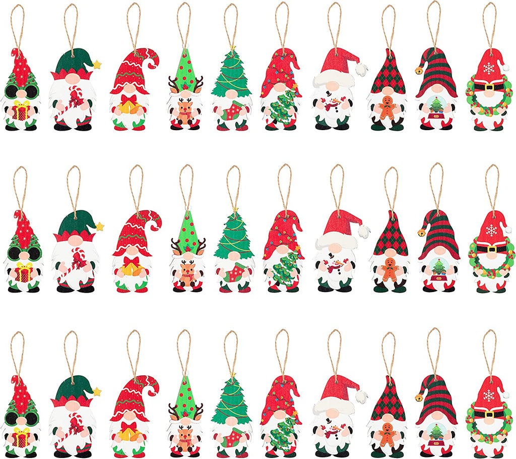 31Pcs Christmas Gnome Hanging Wooden Ornaments