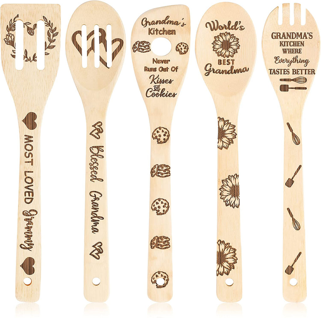 5Pcs Grandma Wooden Spoons Utensils Set