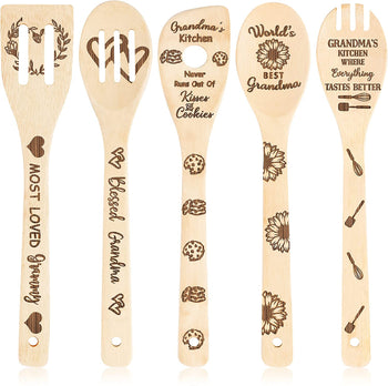 5Pcs Grandma Wooden Spoons Utensils Set