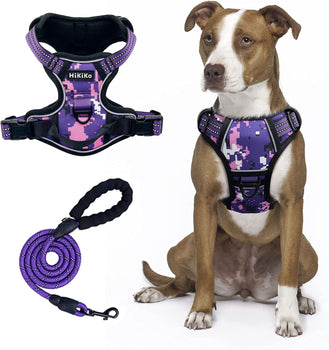 Hikiko Dog Harness and Leash Set,Adjustable Reflective Breathable Oxford Soft Vest Easy to Control Suitable Outdoor Walking for Small Medium and Large Dogs,Black（M,Chest 21-28&quot;）