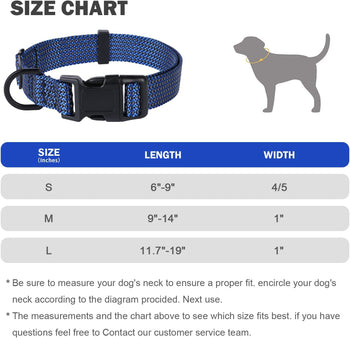 Reflective Nylon Dog Collar - with Quick Release Buckle and Adjustable Outdoor Waterproof Dog Collar for Easy Care &amp; to Clean. for Puppy Small Medium Large and Extra Large Dogs