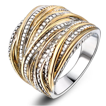 Mytys 2 Tone Intertwined Crossover Statement Ring for Women