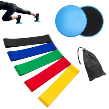 2X Core Sliders Dual Sides Gliders &amp; 5Pcs Exercise Bands for Home Gym Sports