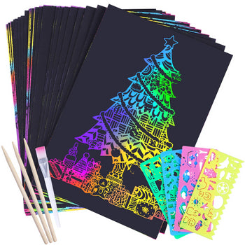 Max Fun 60pcs Scratch Paper Art Set Rainbow Magic Scratch Off Art Paper for Kids Sketch Pad DIY Craft Supplies Kits