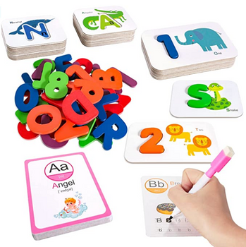 MGparty Alphabet and Number Flash Cards Wooden Letters and Numbers Shape Puzzle ABC Learning for Toddlers Matching Flash Cards Educational Toy Gifts for Age 3 4 5 Years