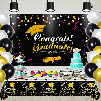 Graduation Party Decorations 2023 Black &amp; Glod 42 PCS Large congrats Graduation themed Pthotography Background