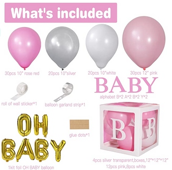 141 PCS Baby Shower Boxes Party Decorations Individual BABY Blocks Design for Boys Girls Baby Shower Decorations Gender Reveal Balloon Arch Kit Birthday Party Backdrop (Pink)