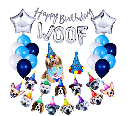 Dog Birthday Party Supplies Birthday Bandana Hat Scarf Letter Balloons Happy Birthday Banner for Dog Birthday Party （Blue）