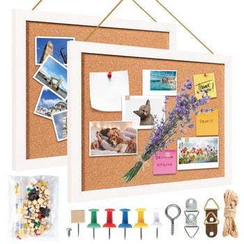 HomyPlaza 2 Pack Cork Board Bulletin Boards for Walls with Frame 16&quot;X12&quot; Wood Bulletin Message Vision Picture Corkboard Pin Board