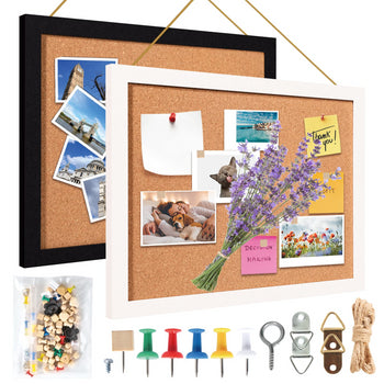 HomyPlaza 2 Pack Cork Boards for Walls with Frame 16&quot;X12&quot; Wood Bulletin Board Message Vision Picture Corkboard Pin Boards for School