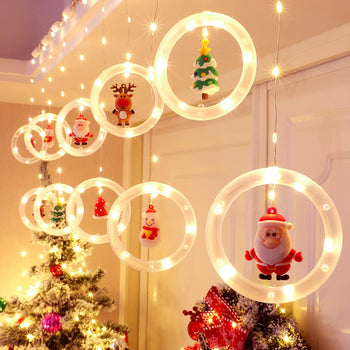 BLOOMWIN Window Lights Christmas Decor Ring Lights with Ornament Toy LED Curtain Lights Indoor Outdoor USB 9.8ft Warm White Christmas String Lights Hanging 3D Novelty Xmas