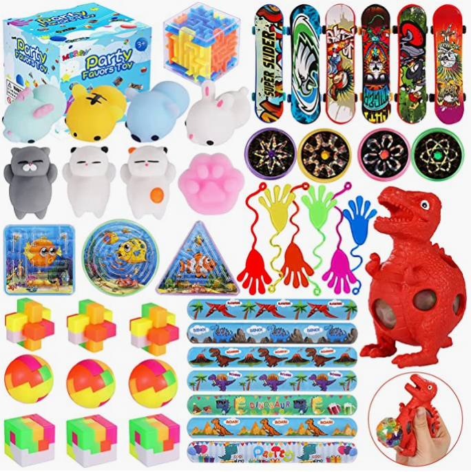 MGparty 48Pcs Party Favors for kids Toy Assortment Bundle, Carnival Prizes, Mochi Squishies, Birthday Party, Classroom Rewards, Pinata Fillers, Treasure Chest, Prize Box Toys, Goodie Bag Fillers