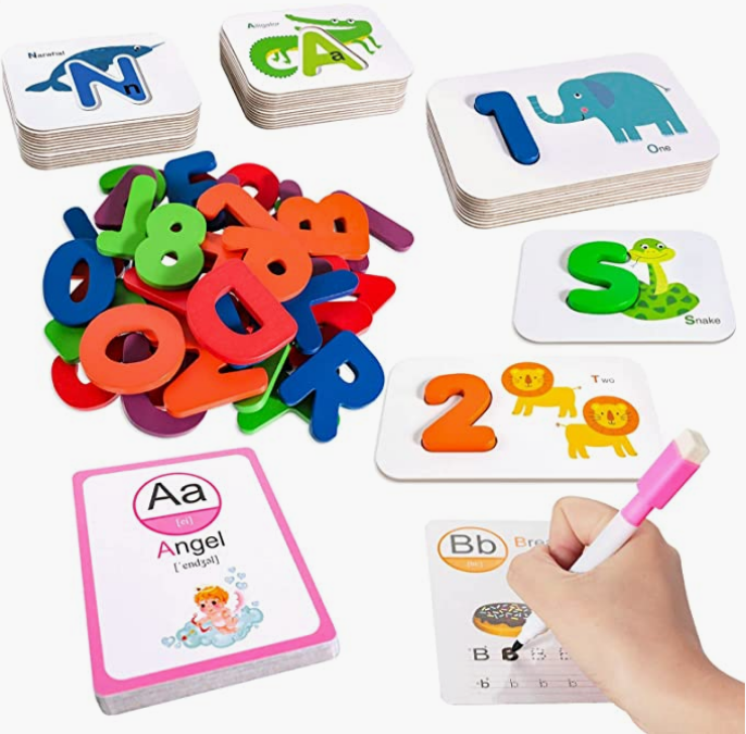 MGparty Alphabet and Number Flash Cards Wooden Letters and Numbers Shape Puzzle ABC Learning for Toddlers Matching Flash Cards Educational Toy Gifts for Age 3 4 5 Years