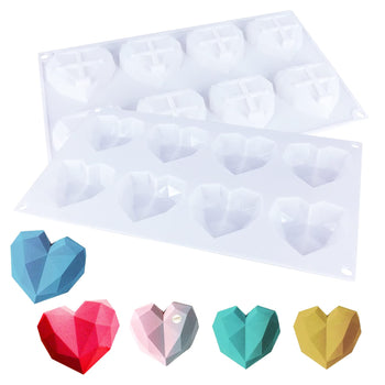 Silicone Heart Diamond Shaped Cake Mold Tray for Baking Chocolate Fondant Wedding Engagement Valentines Mother Day (8 cavities Diamond Heart)