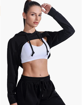 j05-FITTIN Cropped Top Hoodie Women - Long Sleeve Workout Super Crop Top Sweatshirt Plus Size Gym Cute Cut-Out Pullover