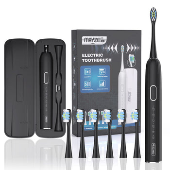 MAYZE Sonic Electric Toothbrush with 6 Brush Heads&amp;Travel Case for Adults